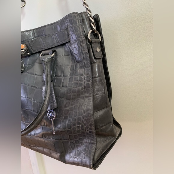 Michael Kors Hamilton Large Satchel/Crossbody/Shoulder - Grey Croc - Picture 5 of 6